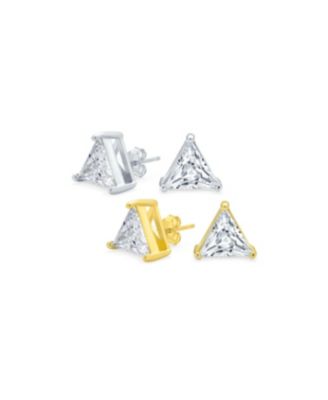 Set Of 2 Triangle Cz Stud Earrings Gold Plated Sterling Silver