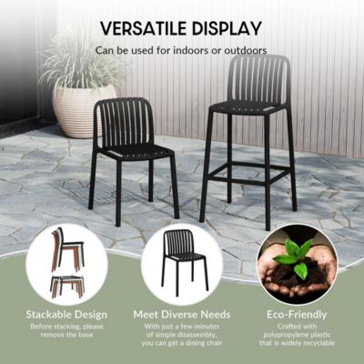 29.5" Outdoor Modern Plastic Patio Bar Height Stools (Set of 2)