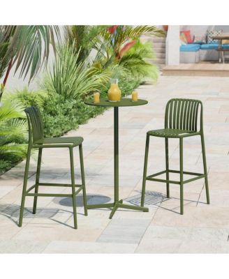 29.5" Outdoor Modern Plastic Patio Bar Height Stools (Set of 2)