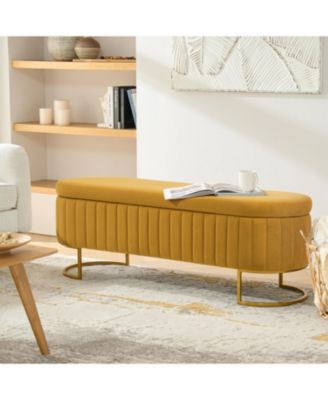 Sara Modern Storage Bench with Metal Legs and Channel Tufted