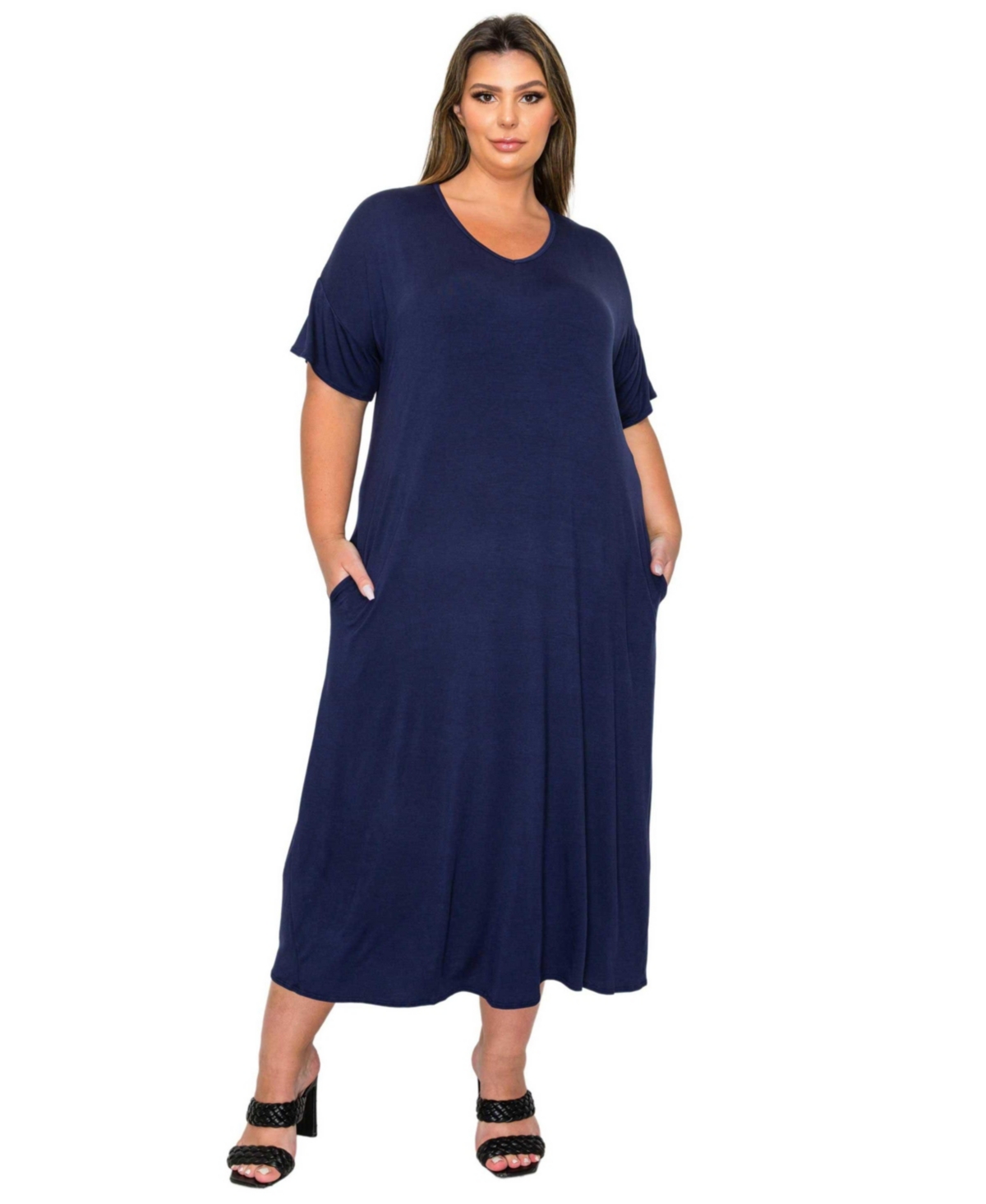 Plus Size Olivia Pocket Midi Dress - Navy