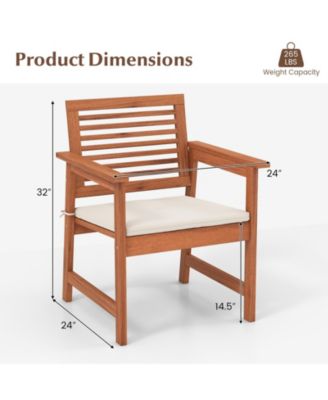Set of 2 Outdoor Dining Chair Patio Solid Wood Chairs with Comfortable Cushions