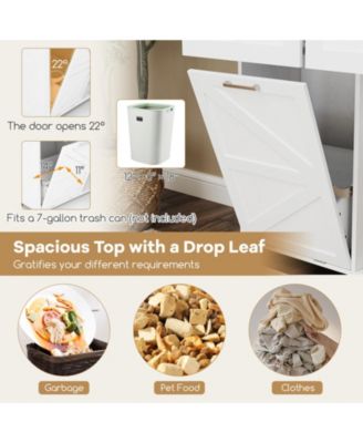 Rolling Kitchen Island with Trash Can Cabinet and Rubber Universal Wheels