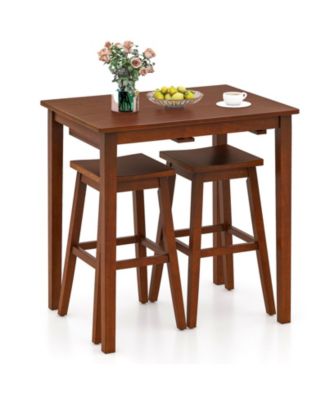3-Piece Bar Table Set with Pub Table and 2 Saddle Stools