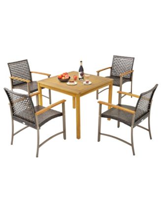 Gymax 5 PCS Patio Dining Set Acacia Wood Table w/ 1.9'' Umbrella Hole ...