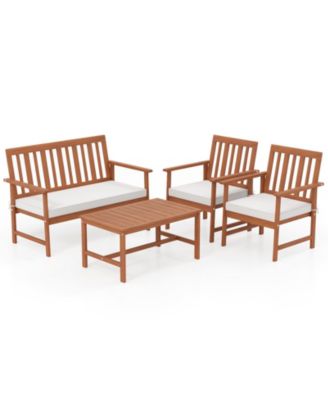 4-Piece Acacia Wood Patio Conversation Set Outdoor Furniture Set w/ 2 Armchairs