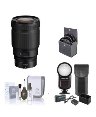 NIKKOR Z 50mm f/1.2 S Lens, Bundle with Flashpoint Zoom Li-on X R2 TTL On-Camera Round Flash Speedlight, 82mm Filter Kit, Cleaning Kit