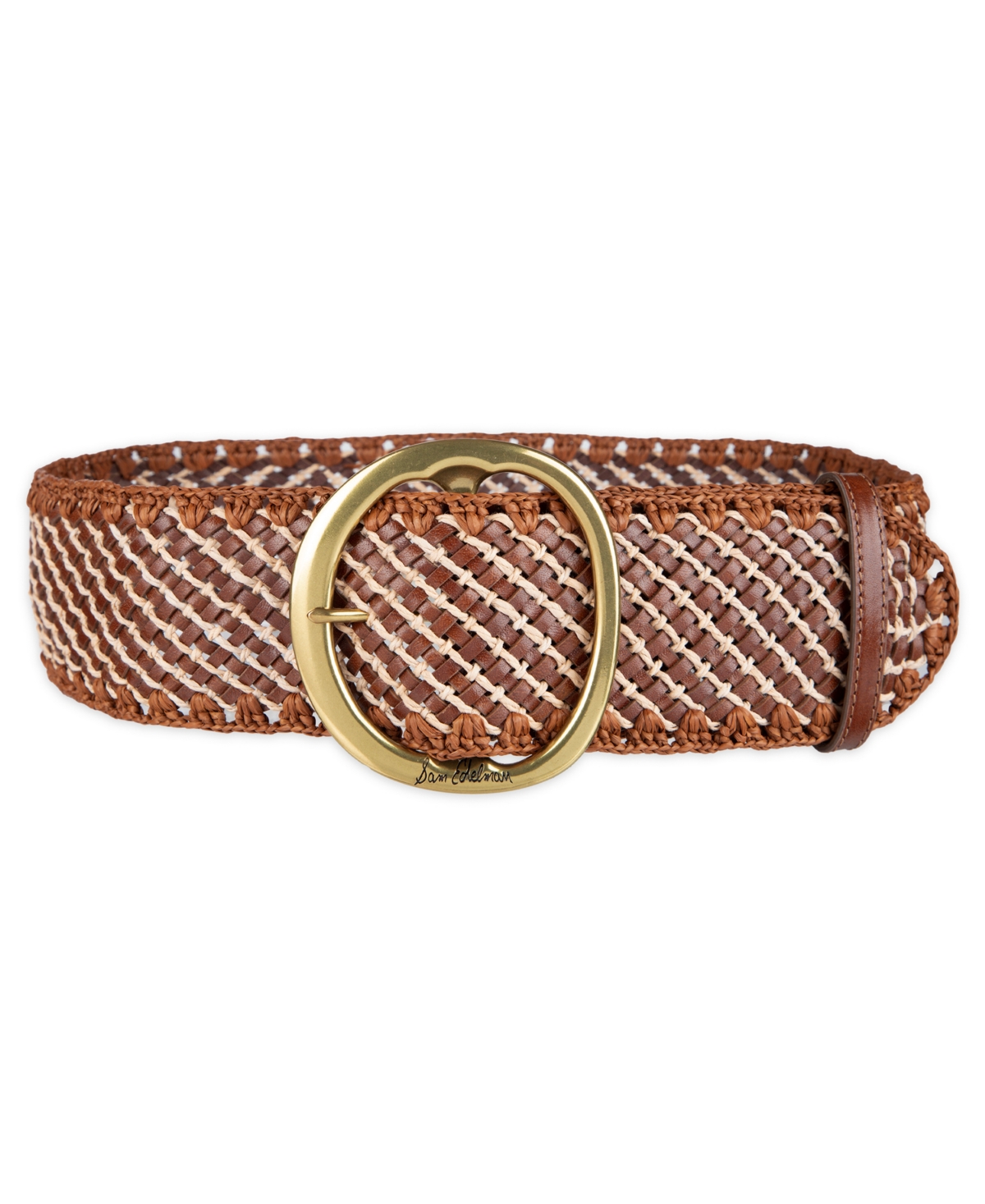 Women's Raffia and Leather Woven Belt - Brown