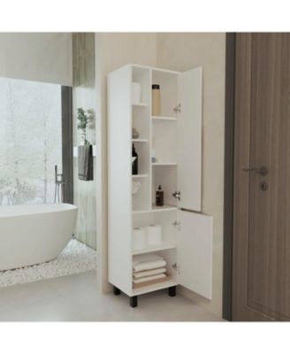 Pinal Linen Cabinet with Open Storage and 2 Doors, White