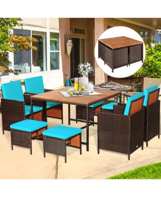 9PCS Rattan Wicker Dining Set Patio Outdoor Furniture Set w/ Cushion