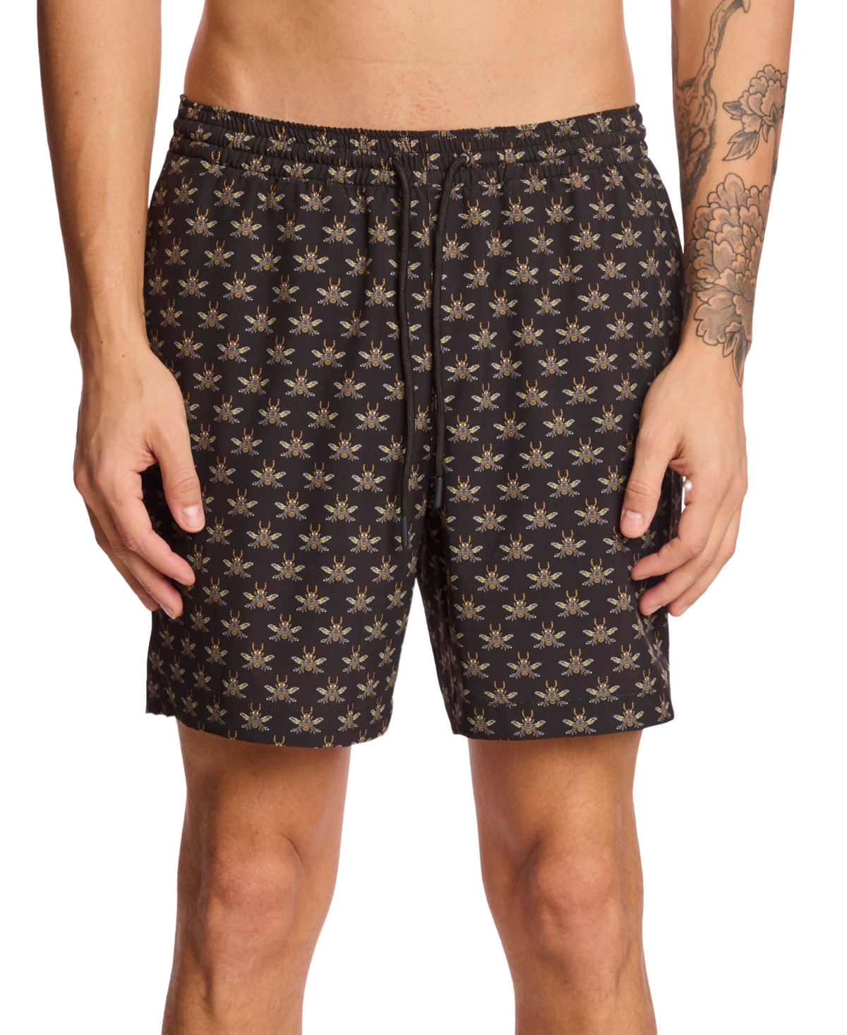 Men's Gilligan Printed Drawstring 6" Swim Trunks - Black Bees