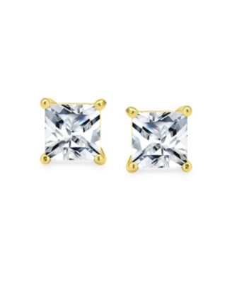 Set of 2 Square Princess CZ Stud Earrings Silver Gold Sterling Silver