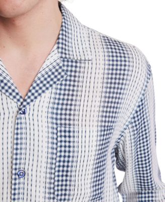 Men's Slim Fit Long Sleeve Diamond Striped Button Front Camp Shirt