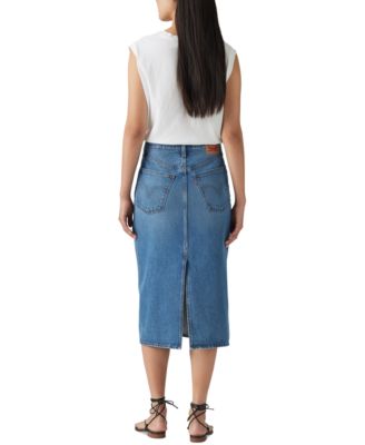 Women's Cotton High-Rise Back-Slit Denim Skirt