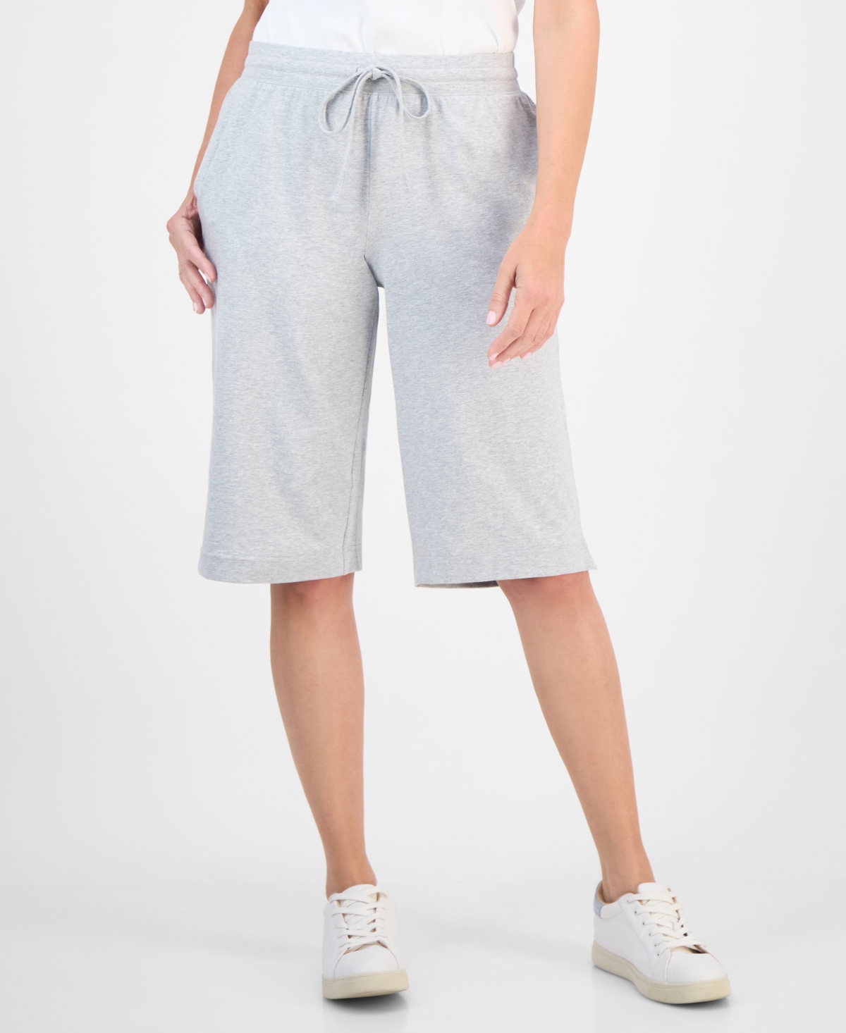 STYLE & CO WOMEN'S MID RISE SWEATPANT BERMUDA SHORTS, CREATED FOR MACY'S 