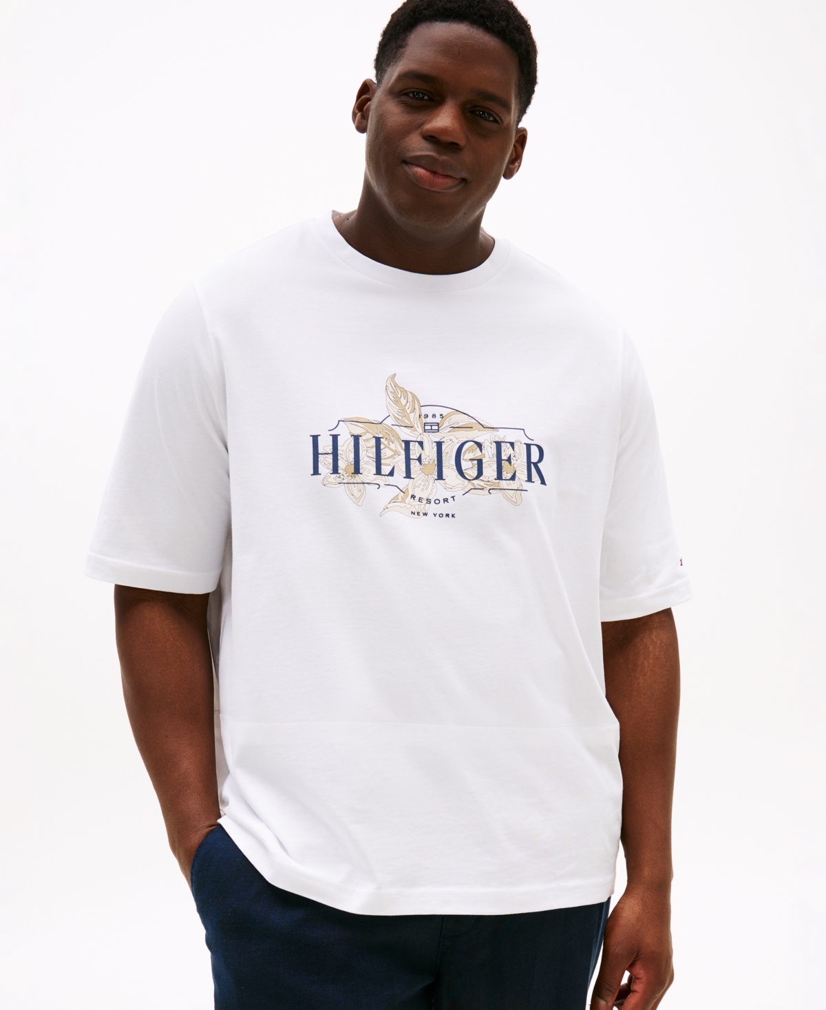 Tommy Hilfiger Men's Big & Tall Short Sleeve Crewneck Floral Logo T-shirt