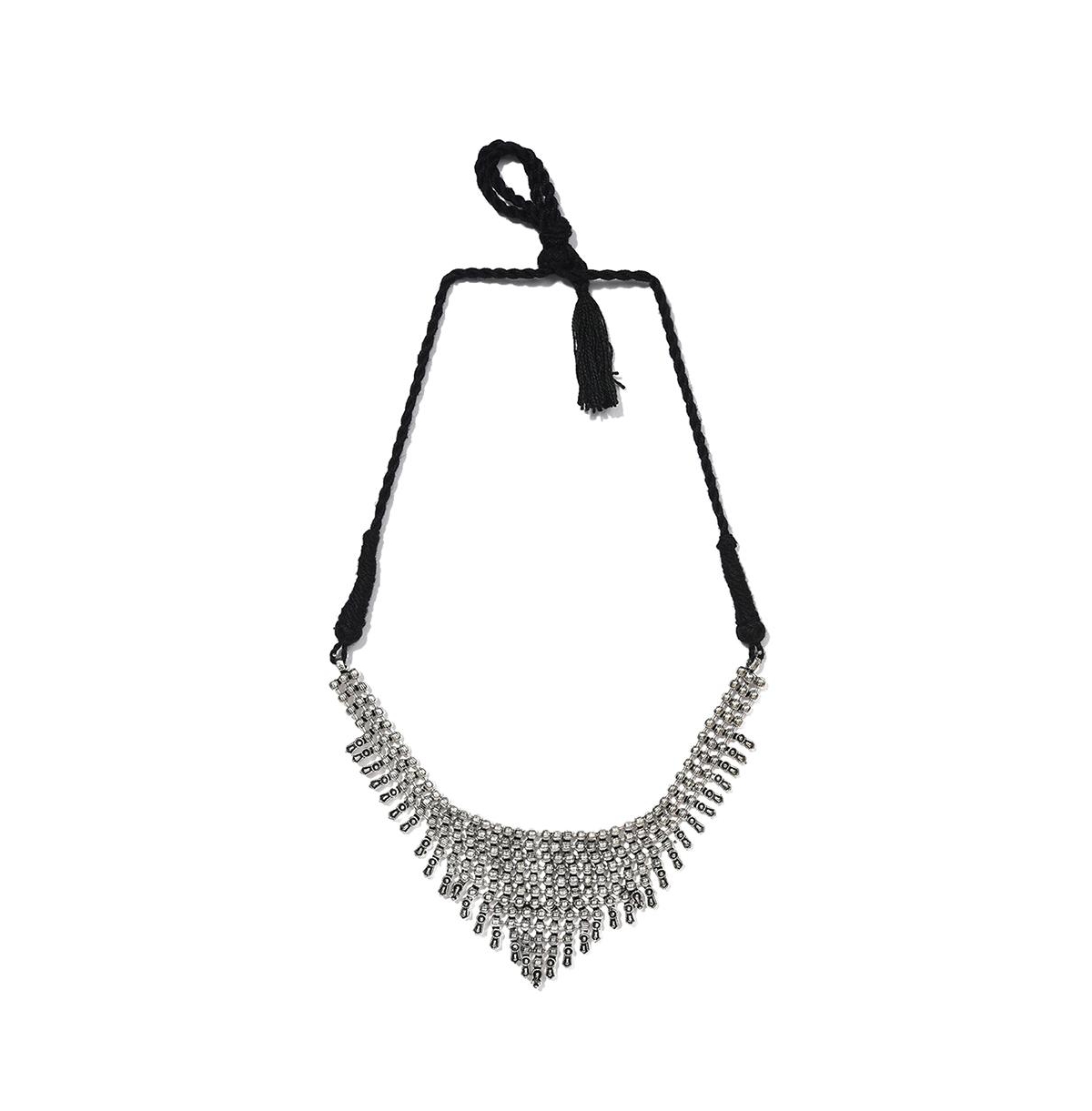 Sohi Silver Color Silver Oxidised Triangular Necklace For Women's In Silver