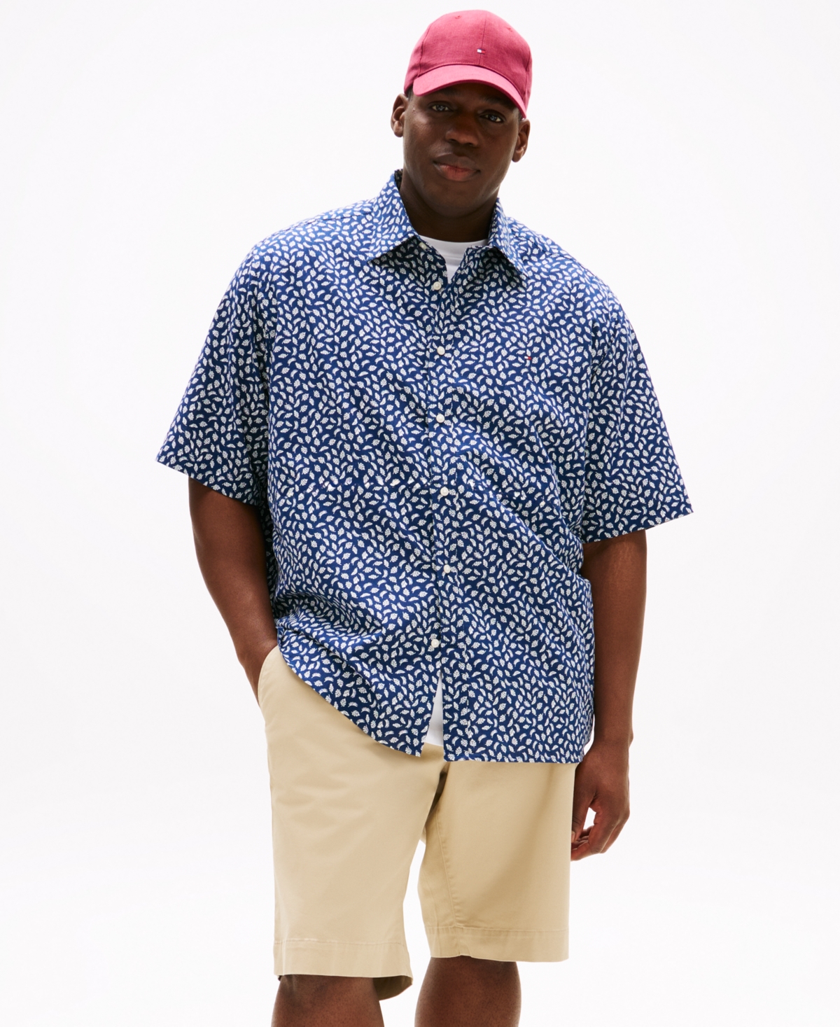 Tommy Hilfiger Men's Big & Tall Leaf-pattern Linen Shirt In Blue