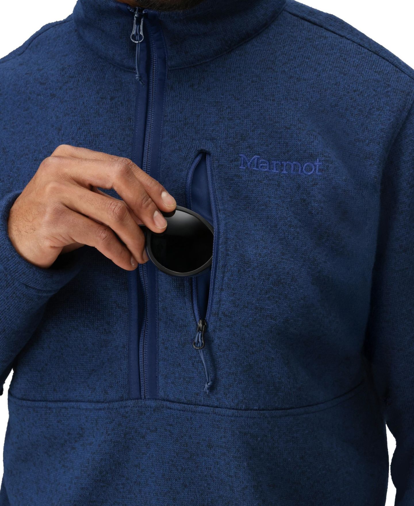 Мужской свитшот Marmot Drop Line Half-Zip, цвет: Тёмно-синий меланжевый — фото 3