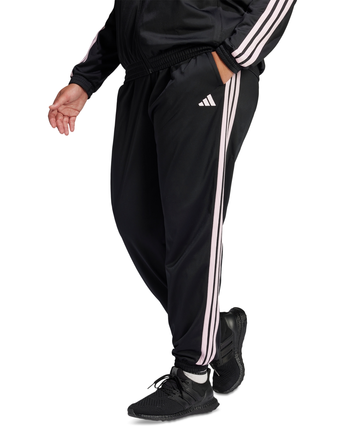 Plus Size Tricot 3-Stripes Track Pants - Black/Clear Pink
