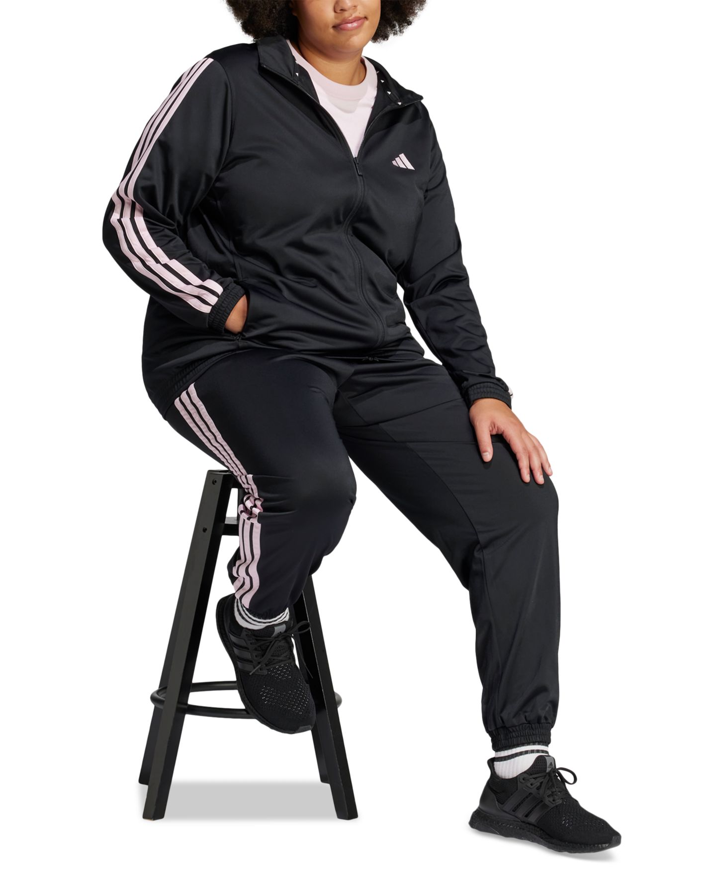 Женские брюки adidas Plus Size Tricot 3-Stripes Track Pants, цвет: Чёрный / Прозрачный розовый — фото 5