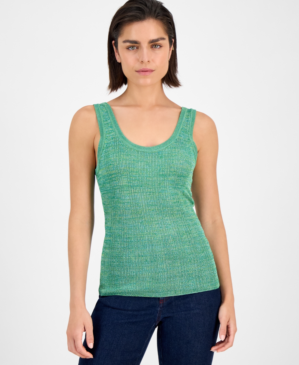 Women's Space-Dyed Sweater Tank Top, Exclusively at Macy's - Green Combo
