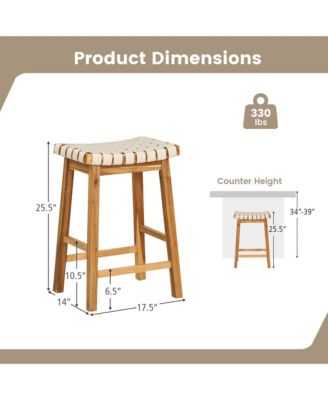 Woven Saddle Stools Set of 2 25.5'' Faux PU Leather Counter Height Kitchen Stool