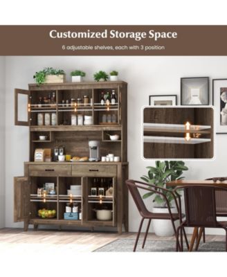 Kitchen Freestanding Hutch Cabinet with Microwave Countertop