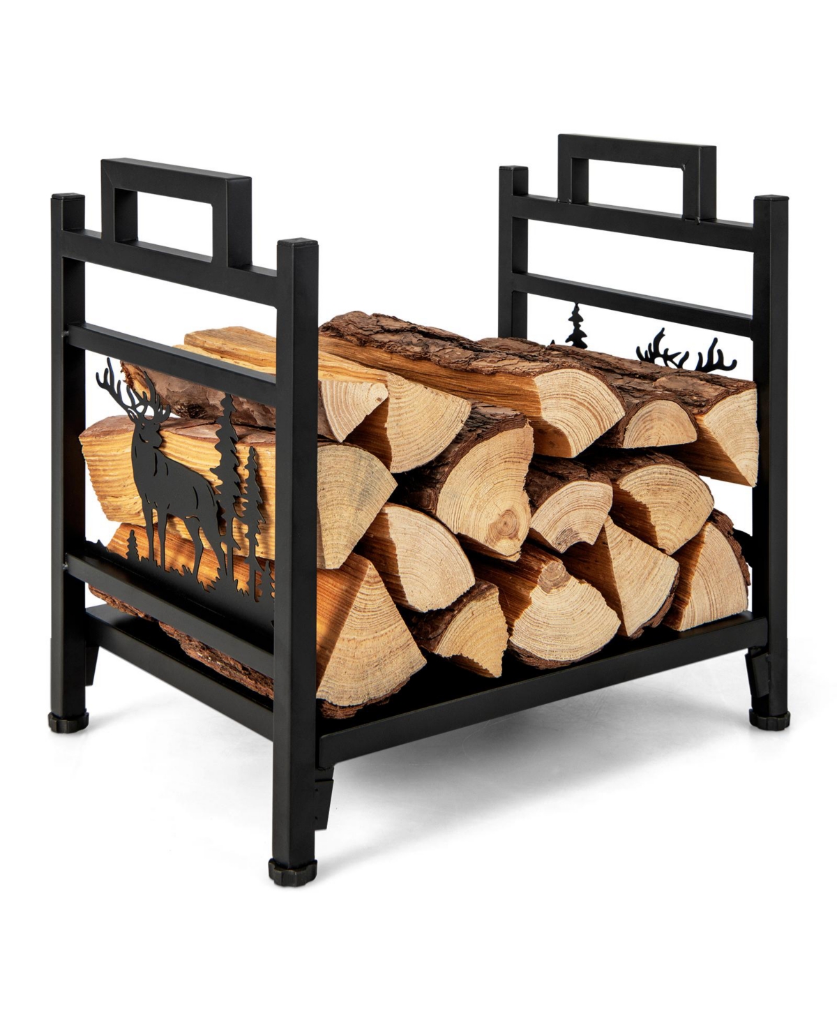 Sturdy Metal Firewood Holder with Handles for Fireplace or Patio