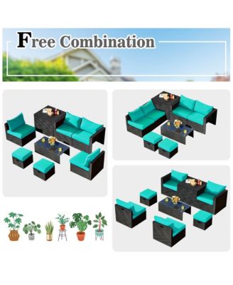 8PCS Rattan Patio Sectional Furniture Set w/ Waterproof Cover & Cushions