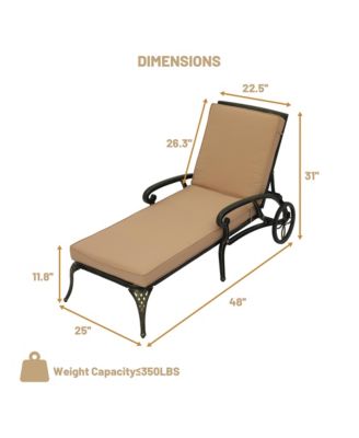 Outdoor Cast Aluminum Chaise Lounge Chair with Wheel and Cushion