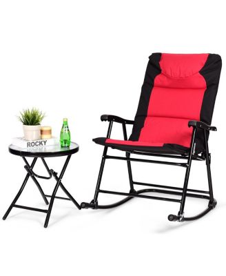 3 PCS Outdoor Folding Rocking Chair Table Set Bistro Sets Patio Furniture