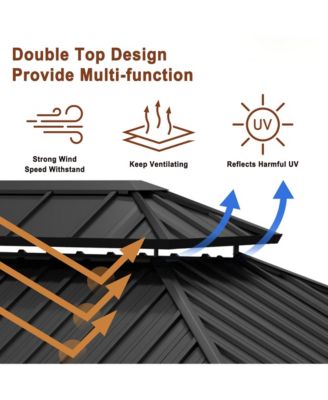 12 ft. x 10 ft. Outdoor Fir Solid Wood Frame Patio Gazebo Canopy Shelter with Galvanized Steel Hardtop Roof Pavilion