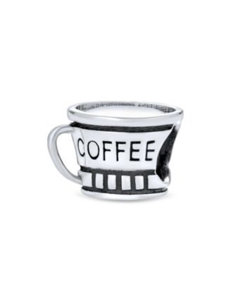 Set of 2 Latte Travel Mug Cup Coffee and Calculator Charm Bead Sterling Silver