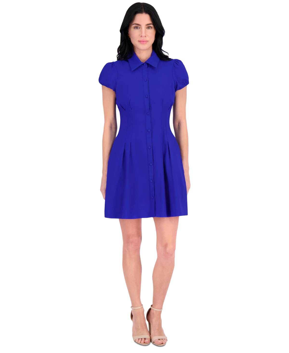 Women's Collared Cap-Sleeve Fit & Flare Dress - Cobalt