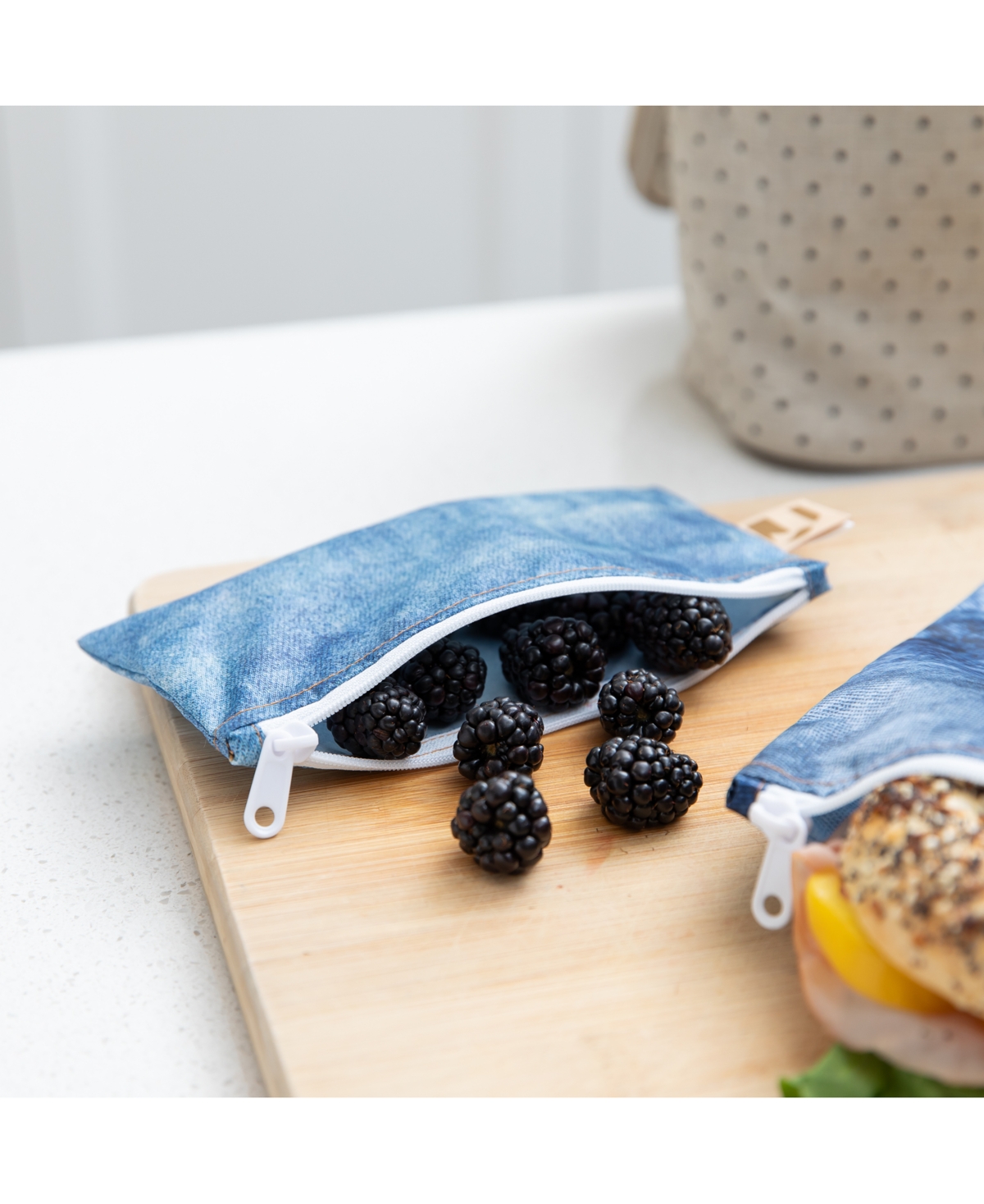 Bumkins Denim-print Small Snack Bags, 2 Pack In Blue