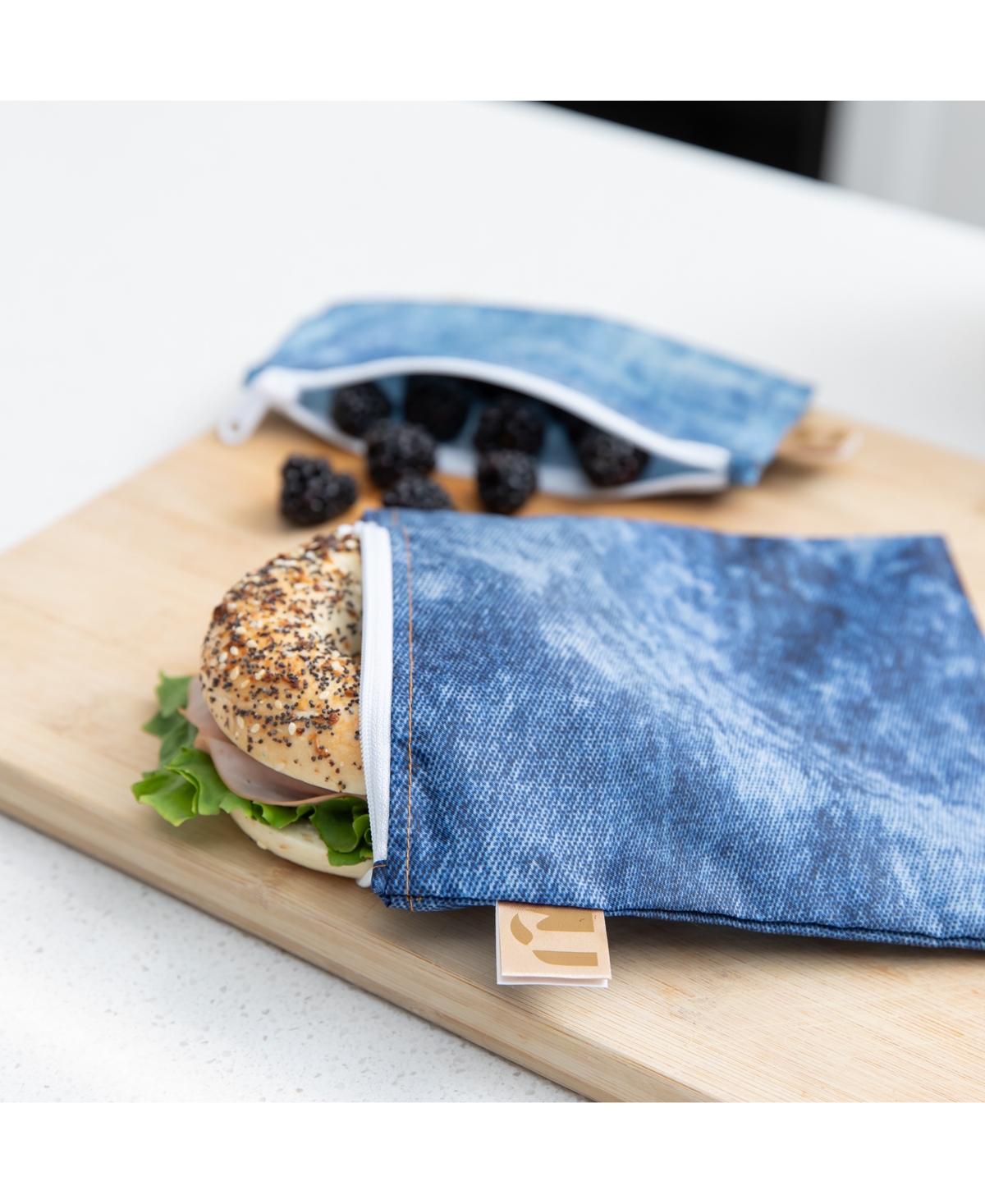 Bumkins Denim-print Large Snack Bags, 2 Pack In Blue