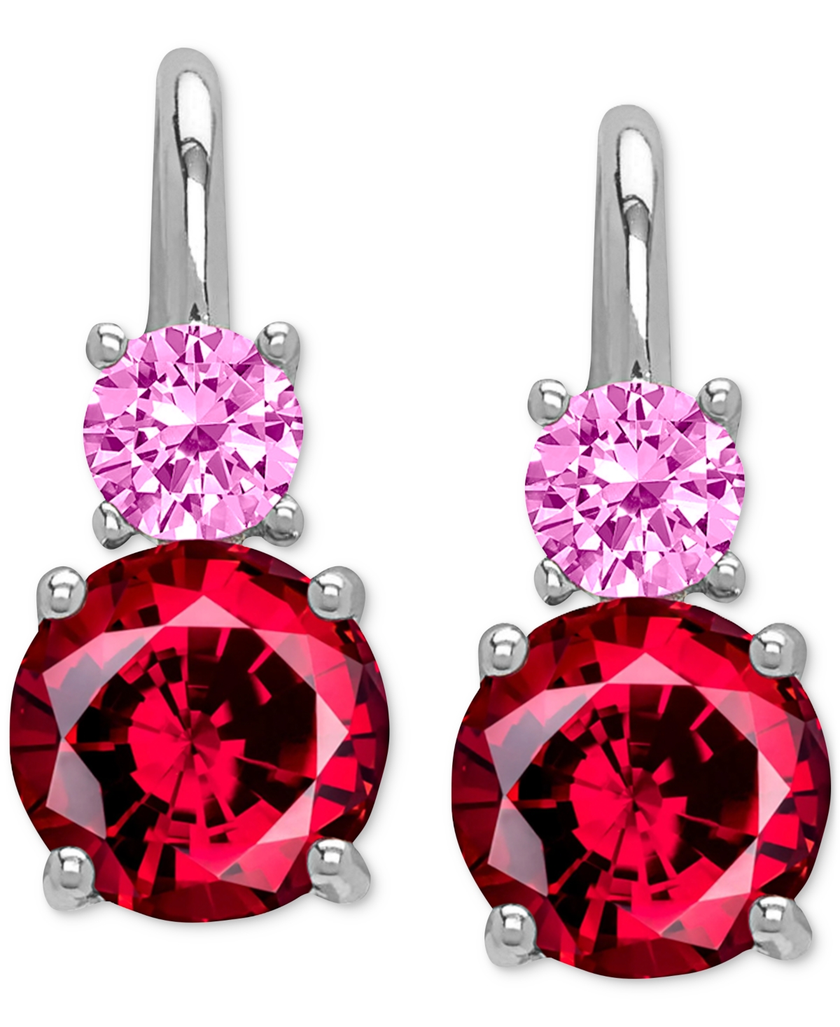 Lab Grown Ruby (3-1/5 ct. t.w.) & Lab Grown Pink Sapphire (5/8 ct. t.w.) Leverback Drop Earrings in Sterling Silver - Ruby