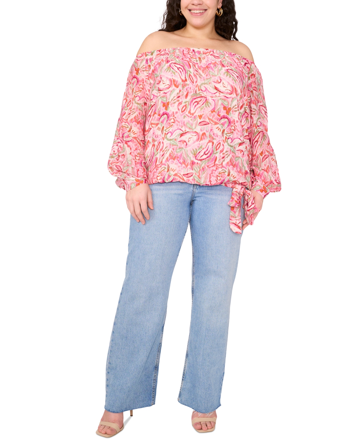 Vince Camuto Plus Size Printed Off-the-shoulder Top In Pink