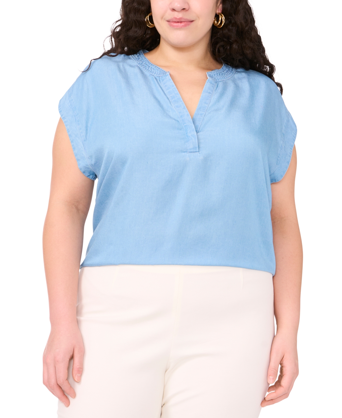 Vince Camuto Plus Size Split-neck Extended-shoulder Top