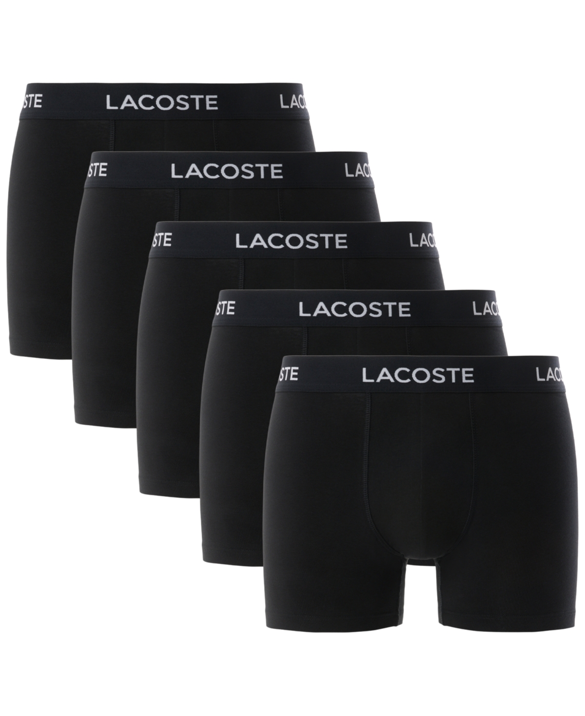 Lacoste Men's 5-Pack Regular-Fit Stretch Logo Band Boxer Briefs - Black