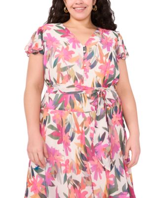 Plus Size Printed Flutter-Sleeve Maxi Dress