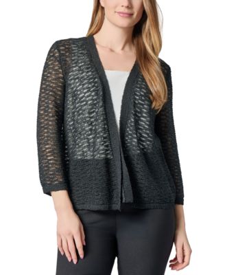 Kasper - Women's Open-Front Semi-Sheer 3/4-Sleeve Cardigan