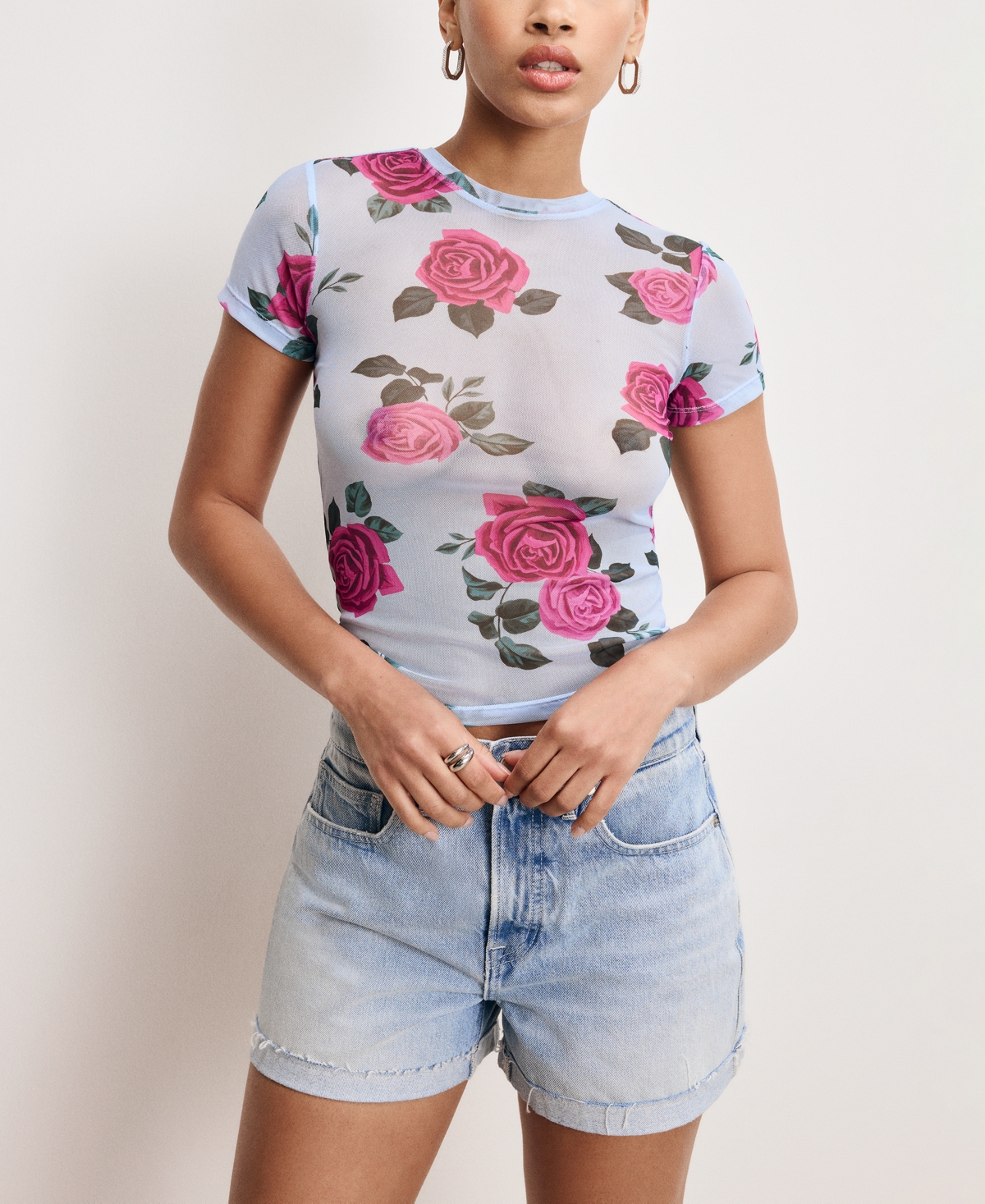GOOD AMERICAN WOMEN'S SNAKE-PRINT MESH T-SHIRT COVER-UP 