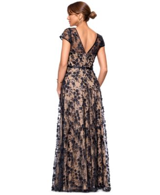 Petite Short-Sleeve Boat-Neck Embellished-Overlay Gown