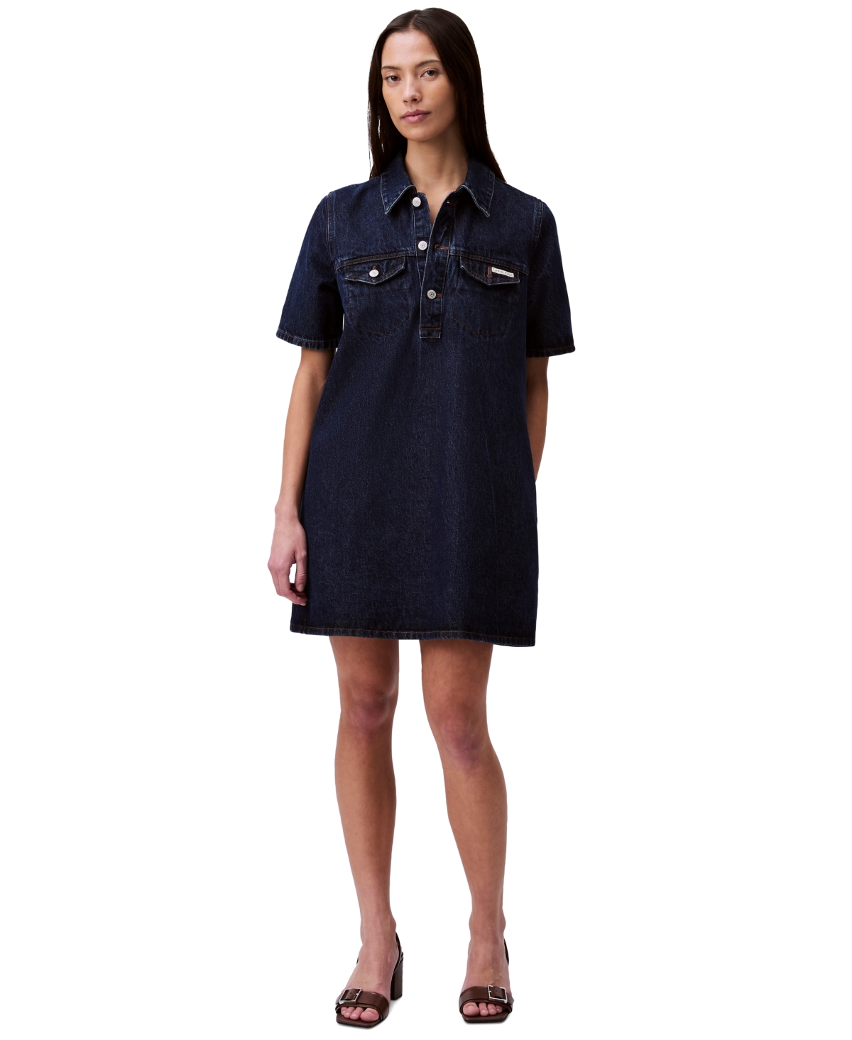 Women's Relaxed Denim Mini Popover Dress - Dark Ck Blue