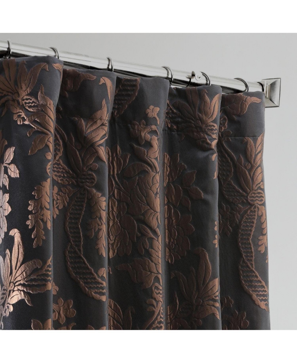 Half Price Drapes Magdelena Black & Copper Damask Faux Silk Jacquard Room Darkening Curtain
