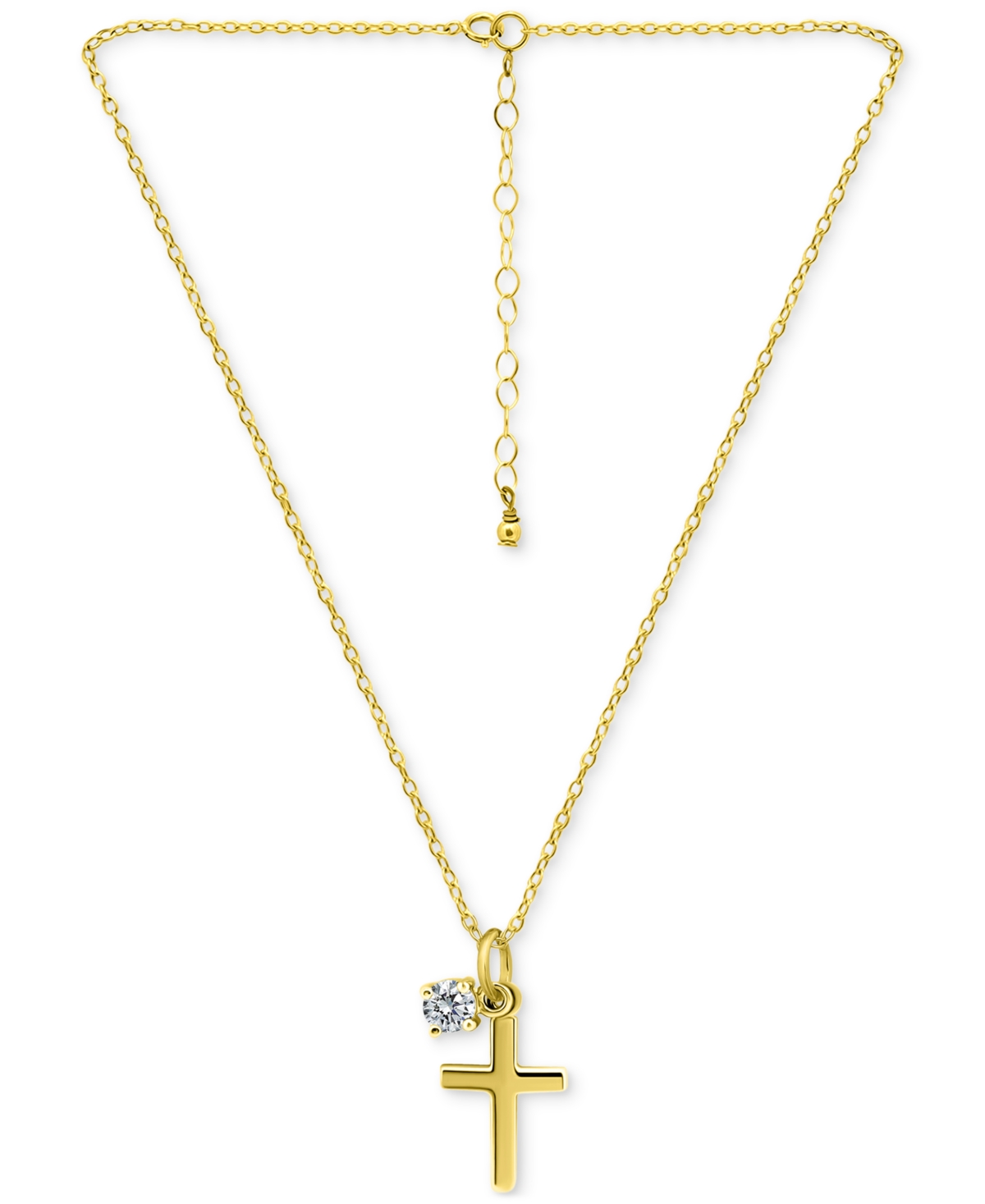 Giani Bernini Polished Cross & Cubic Zirconia Dangle Pendant Necklace, 16" + 2" Extender, Exclusively At Macy's