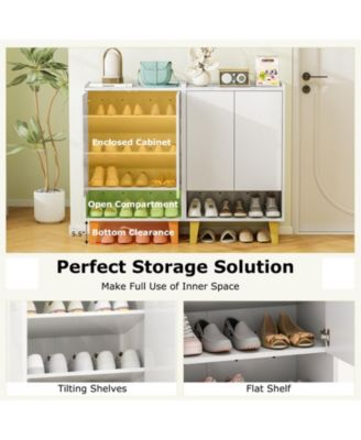 5-Tier Shoe Cabinet with Faux Marble Top – Flat Tilting Shelves for Shoes and Accessories Storage