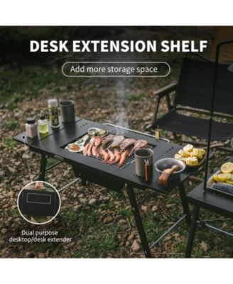 Portable IGT Table with Charcoal Grill, Folding Camping Table and BBQ Grill with Desk Extension & Lantern Stand
